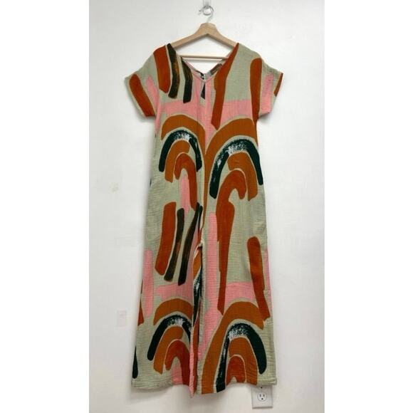 Bel Kazan Anthropologie Odine Arches Jumpsuit Abstract Colorful Crème Brulee XS - Picture 16 of 16